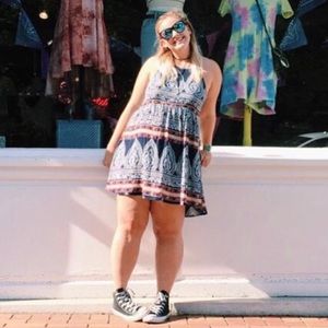 En Creme Bohemian tribal mini dress keyhole boho